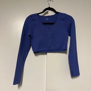 Urban Outfitters Out From Under Blue Waffle Knit Snap Button Down Crop Top M/L